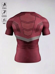 BATMAN X SHEIN Gym Rark 男士蝙蝠印花短袖修身運動T恤，健身房適用 - 彩色 - 查看 2