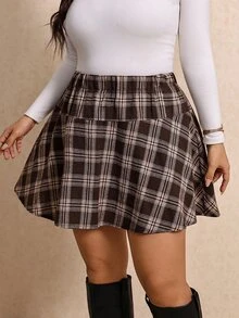Elaquor Plus Size Women's Elastic Waist Plaid Casual Skort - Multicolor - View 4