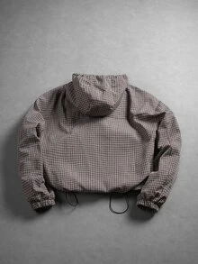 PAVTROS 復古格紋男士灰色抓絨內裡夾克，Y2K拉鍊連帽外套，適合日常休閒、週末出遊、冬季穿著 - 灰色 - 查看 2