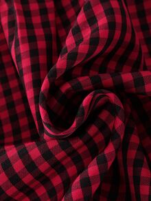 SHEIN Vintaside Kids 女童格紋梭織布長袖襯衫洋裝，附荷葉邊飾邊、腰帶與內搭褲套裝 - 紅色 - 查看 4