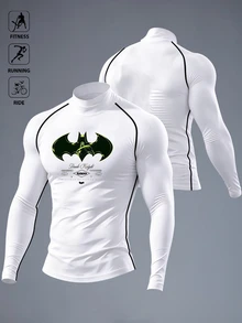 BATMAN X SHEIN 男士條紋印花撞色運動T恤 - 白色 - 查看 1