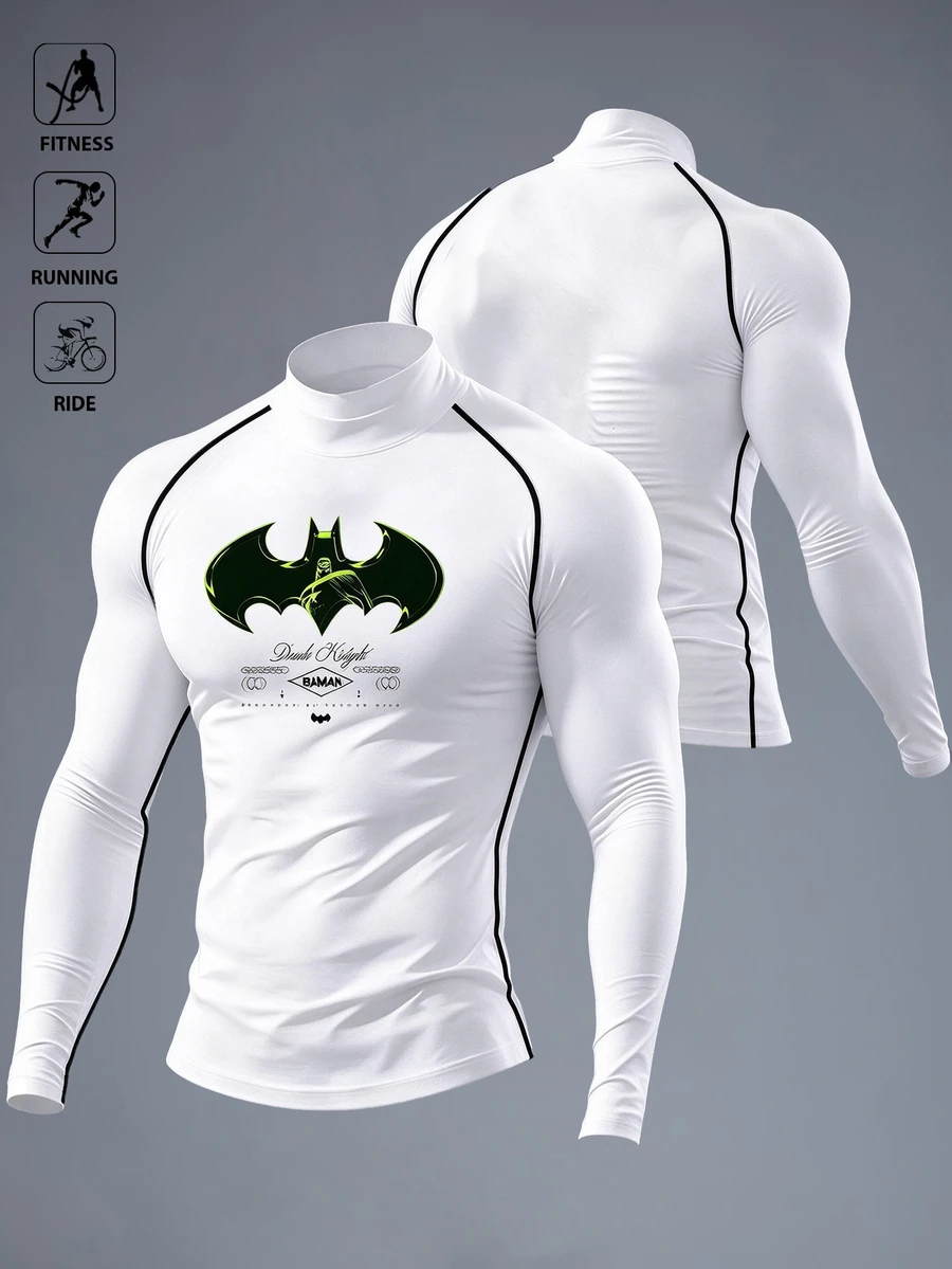 BATMAN X SHEIN 男士條紋印花撞色運動T恤 - 白色 - 查看 1