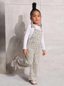 SHEIN Overol de mezclilla con estampado de leopardo para niña joven - Multicolor - Ver 6