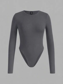 SHEIN EZwear 3件裝純色百搭對比色女款長袖修身連身衣，適合春秋穿著 - 彩色 - 查看 10
