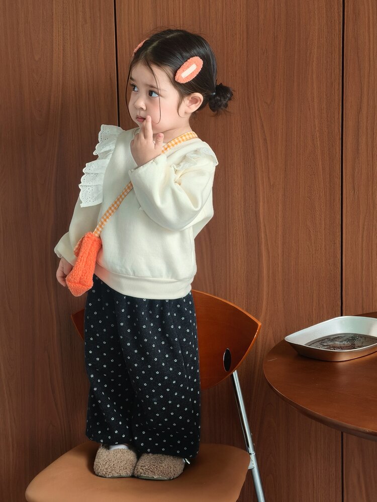 Dazy Kids 女嬰圓領荷葉邊長袖秋冬衛衣 - 米色 - 查看 3