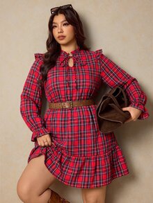Elaquor Plus Size Women's Plaid Pleated Casual Daily Summer Dress - Multicolor - View 5
