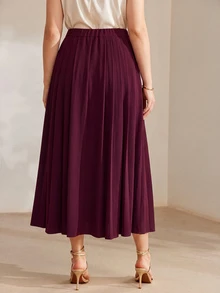 MOTF PREMIUM PLUS SIZE WOMEN'S PLEATED SKIRT, AUTUMN/WINTER - Burgundy - View 4
