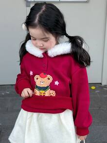 Dazy Kids Young Girl) Christmas Cute Hooded Casual Pullover Sweatshirt Top Autumn/Winter - Burgundy - View 5