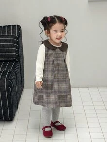 Dazy Kids Infant/Toddler (Girl) Korean Style Plaid Peter Pan Collar Dress - Khaki - View 7