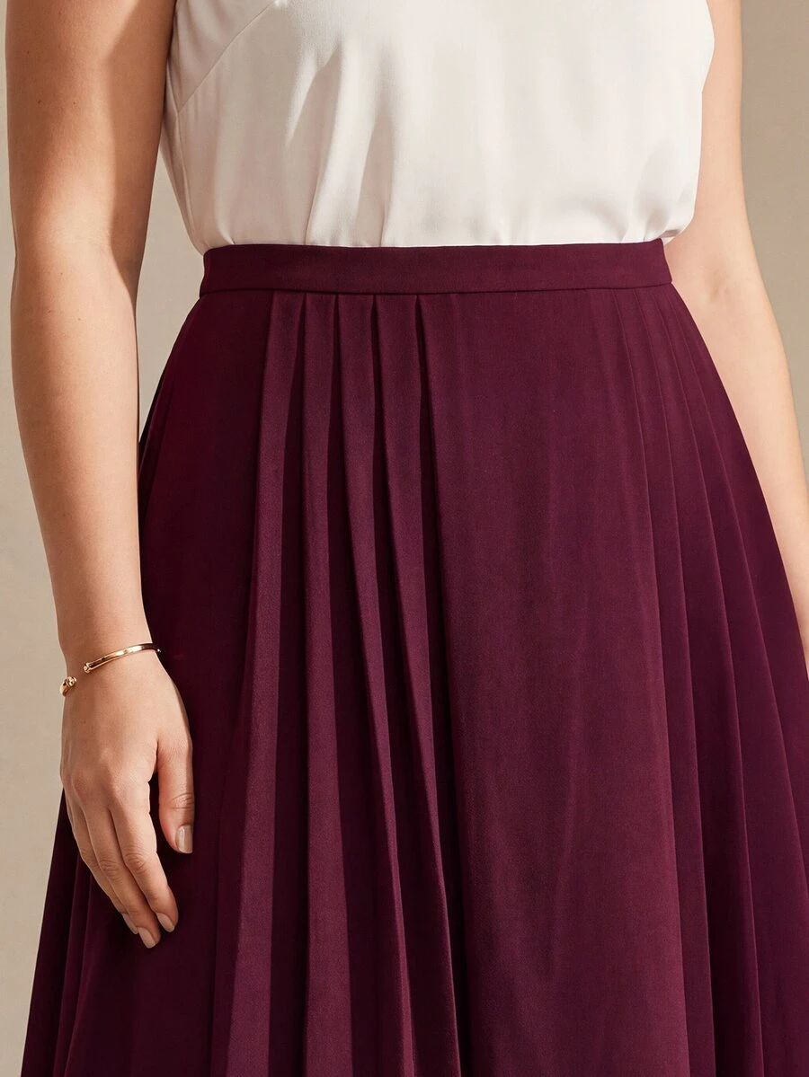 MOTF PREMIUM PLUS SIZE WOMEN'S PLEATED SKIRT, AUTUMN/WINTER - Burgundy - View 2