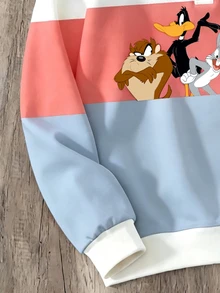 LOONEY TUNES X SHEIN Daypath Men's Button Half-Placket Striped Long Sleeve Sweatshirt - Multicolor - View 4