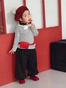 Dazy Kids Infant/Toddler (Girl) Loose Polka Dot Mesh Korean Style All-Over Print Bottoms - Black - View 7