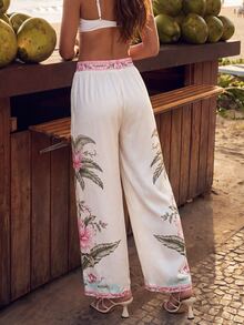CAJUNI Women's Tropical Plant Print Loose Long Pants For Vacation - Multicolor - View 6