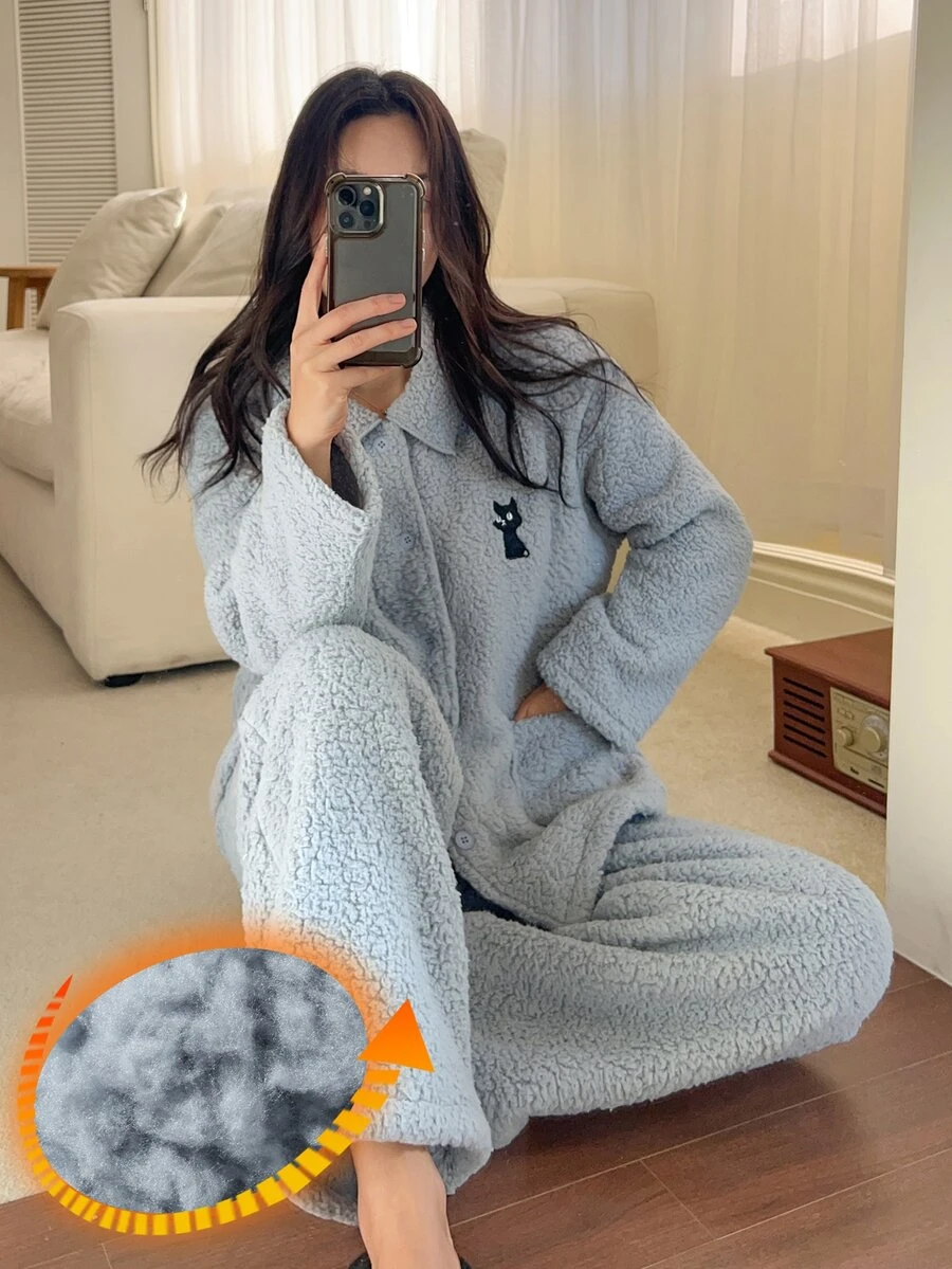DAZY Women's Long Sleeve Top And Pants Casual Daily Home Sleepwear Set - Blue - View 1