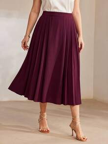 MOTF PREMIUM PLUS SIZE WOMEN'S PLEATED SKIRT, AUTUMN/WINTER - Burgundy - View 6