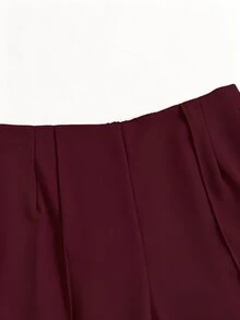 SHEIN LUNE CURVE 大尺碼純色直筒西裝長褲，畢業季、返校季、女教師穿搭，適合秋冬冬季 - 酒紅色 - 查看 5