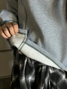 FRIFUL Sweatshirt Berkerudung Kasual Serbaguna untuk Pemakaian Sehari-hari Wanita Warna Polos - Grey - View 8