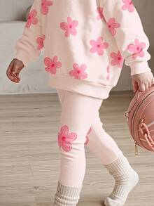 Baby Girl Casual Minimalist Loose Hooded Sweatshirt And Elastic Waist Long Pants Set, Suitable For Autumn/Winter - Multicolor - View 6
