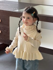 Dazy Kids Infant/Toddler (Girl) V-Neck Ruffle Trim Sleeveless Layered Sweater - Apricot - View 6