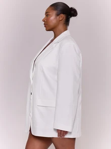 MUSERA Plus Size Curve Plus Size Blazer Jacket Work, Going Out, Flattering, , , , Party, Office, Everyday Valentines Day Spring Vacation - White - View 4