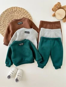 SHEIN 男嬰拼接長袖運動衫與長褲套裝 - 彩色 - 查看 1