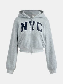 SHEIN 青少年女孩針織灰色英文字印花休閒衛衣與運動褲兩件套 - 灰色 - 查看 11