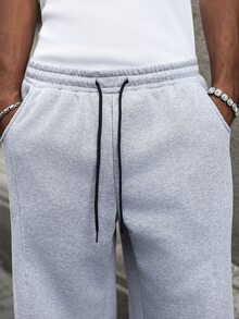 SLATEMANN Men's Autumn/Winter Drawstring Waist Pocket Running Sweatpants - Grey - View 5