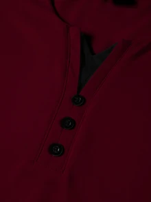 Manfinity Homme 男士修身短袖亨利領休閒爸爸款夏季聚酯纖維T恤 - 酒紅色 - 查看 4