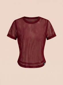 SHEIN Cheerettes 女款 2 件組休閒透視網眼運動 T 恤運動服套裝，運動上衣健身健身房運動服，適合秋季 - 彩色 - 查看 7