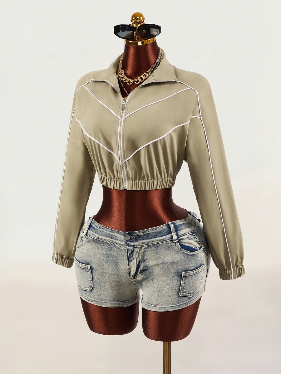 Mistrie Women's Colorblock Casual Versatile Daily Wear Long Sleeve Jacket - Olive Green - View 1