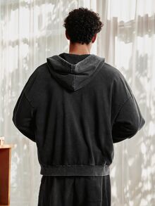SWAVVY Men's Spring/Autumn/Winter Casual Loose Fit Hoodie Sweatshirt, Standard Size, Black, Plain With Snow Flake Pattern - Black - View 3