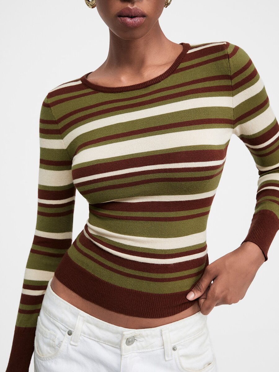 ATUI Studio Women's Retro Striped Knit Sweater | #FallFashion #Y2KStyle #CozyLayers #OfficeChic #HolidayOutfit #VintageStyle #OOTD - Multicolor - View 1
