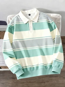 Daypath Men's Striped Contrast Color Button Half-Zip Sweatshirt - Multicolor - View 2