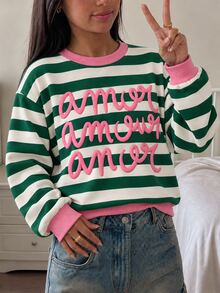 Tween Girls Casual Crew Neck Drop Shoulder Sweatshirt With Cartoon Pattern, Suitable For Autumn/Winter - Multicolor - View 3