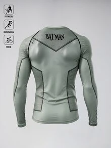 BATMAN X SHEIN 男士字母圖案休閒日常旅行運動T恤 - 黑色 - 查看 2