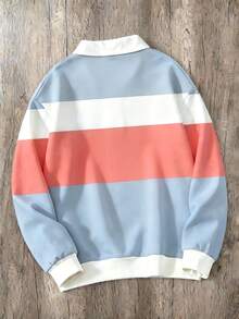 LOONEY TUNES X SHEIN Daypath Men's Button Half-Placket Striped Long Sleeve Sweatshirt - Multicolor - View 2
