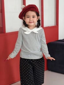 Dazy Kids Atasan Lengan Panjang Bergaris dengan Pita untuk Bayi Perempuan - Hitam dan Putih - View 6