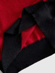 ROMWE MEN Men's Motorcycle Style Streetwear Colorblock Pullover Embroidered Sweater - Red - View 6