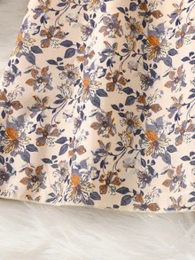 SHEIN 女童對比色蝴蝶結碎花長袖公主洋裝，厚實柔軟舒適，秋冬新款 - 棕色 - 查看 7