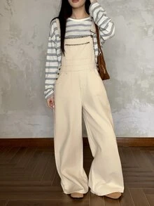 DAZY Women's Loose Casual Denim Overalls With Pocket Design - Beige - View 1