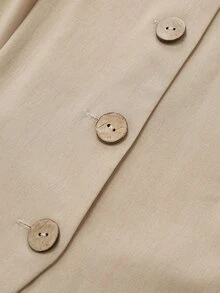 Linhara CURVE Plus Size Solid Color Single-Breasted Long Sleeve Top And Skirt Casual 2 Pieces Set - Apricot - View 3