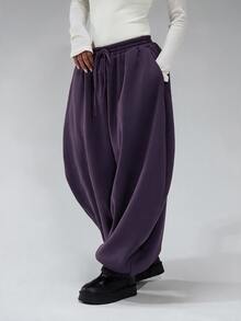 COUREZ Low Rise Baggy Balloon Joggers , Y2K Autumn For Women Wide Leg Sweatpants For Woman Fall For Women - Purple - View 5
