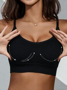 SHEIN Dewbera حمالة صدر رياضية قصيرة بدون درزات بتصميم بسيط لليوغا للنساء - الأسود - مشاهدة 5