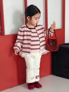 Dazy Kids Infant/Toddler (Girl) Round Neck Striped Korean Style Autumn/Winter Long Sleeve Top - Pink - View 3