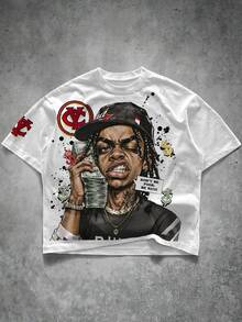 Manfinity Roghcode Men's Casual Daily Wear Essential, INS Style, Young Streetwear, Graffiti Loose Fit T-Shirt - Multicolor - View 2