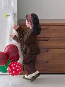 DAZY 嬰兒/幼兒（女童）荷葉邊飾休閒韓風純色秋冬長袖開襟衫 - 棕色 - 查看 7