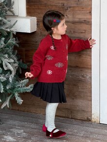 Dazy Kids Baby Girl Round Neck Long Sleeve Korean Style Autumn/Winter Sweater - Burgundy - View 5