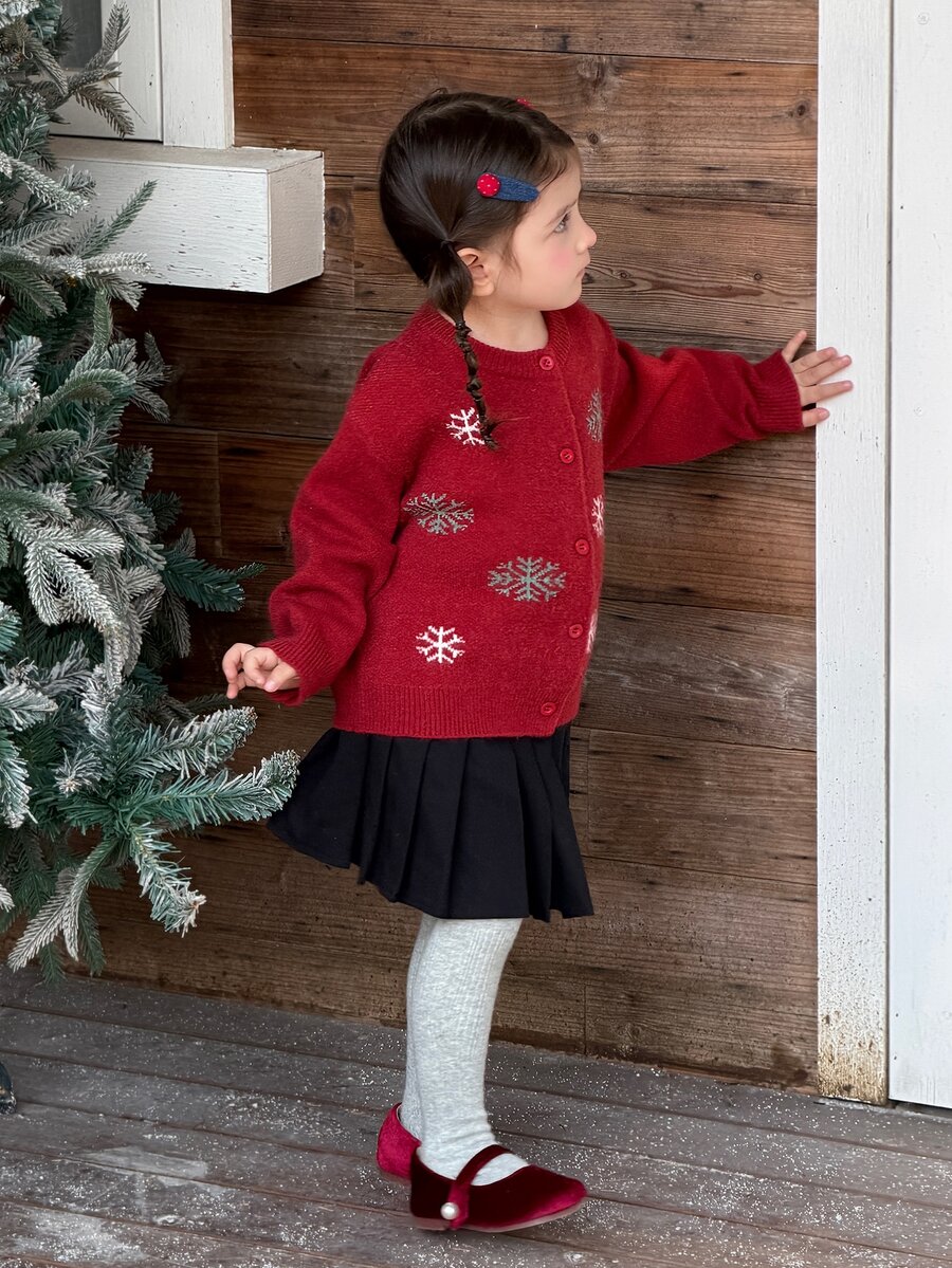 Dazy Kids Baby Girl Round Neck Long Sleeve Korean Style Autumn/Winter Sweater - Burgundy - View 1