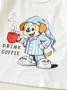 4pcs/Set Baby Boy Cartoon Pattern Knit Crew Neck Long Sleeve Pullover Top Elastic Waist Long Pants Loungewear Set Striped - Multicolor - View 4