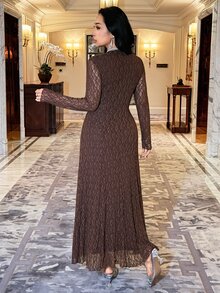 Feyla Gaun Renda Elegan Desain Baru dengan Bordir Indah, Pinggang Ramping, dan Potongan yang Membentuk Tubuh Ideal untuk Acara Jamuan - Dusty Pink - View 7